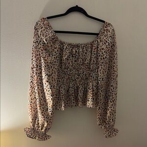 Good Luck Gem Animal Print Smocked Blouse